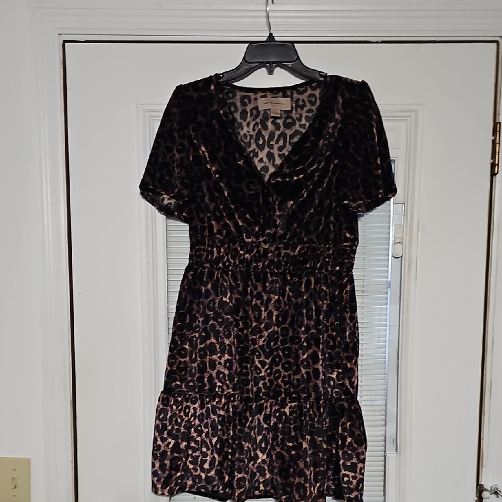 French Connection Leopard Print V-Neck Mini Dress - Black/Brown